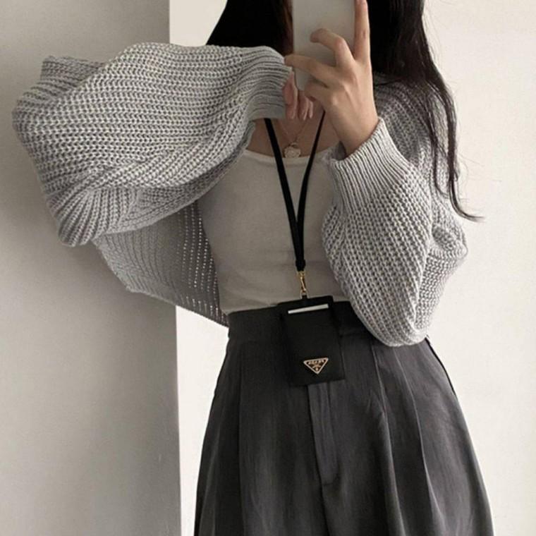 여자 볼레로 여성가디건 심플 숏가디건 패션가디건 볼륨소매 크롭기장 3컬러