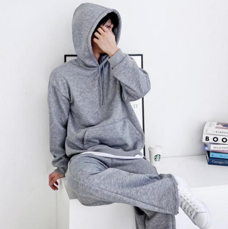 남성 겨울 기모 후드 사이드 스냅 와이드 팬츠 세트