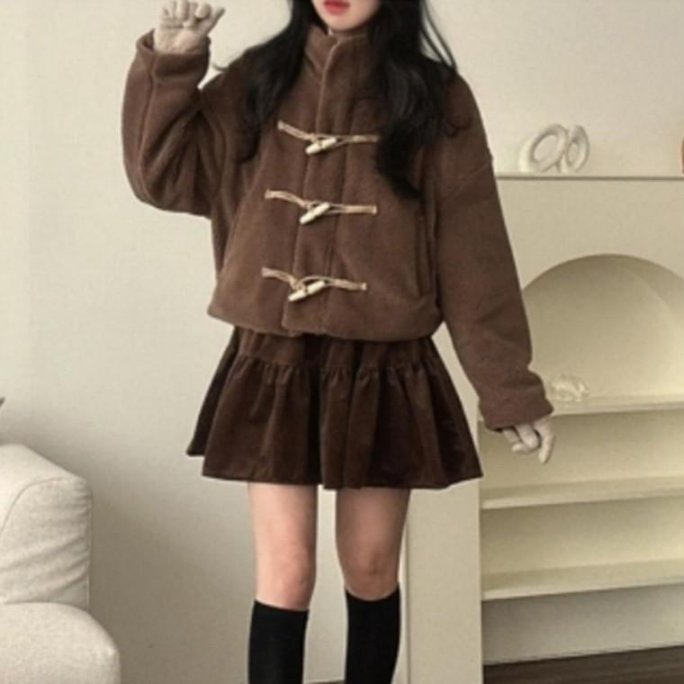 여성 겨울 데일리 긴팔 떡볶이 단추 뽀글이 양털 자켓