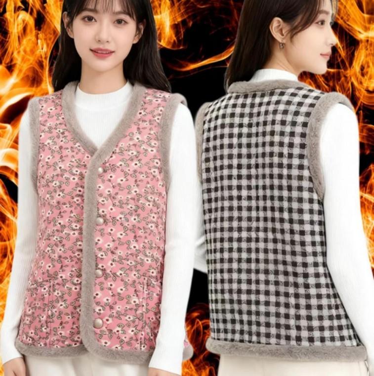 여성 겨울 레트로 촌캉스 할머니 융털 기모 플라워 조끼
