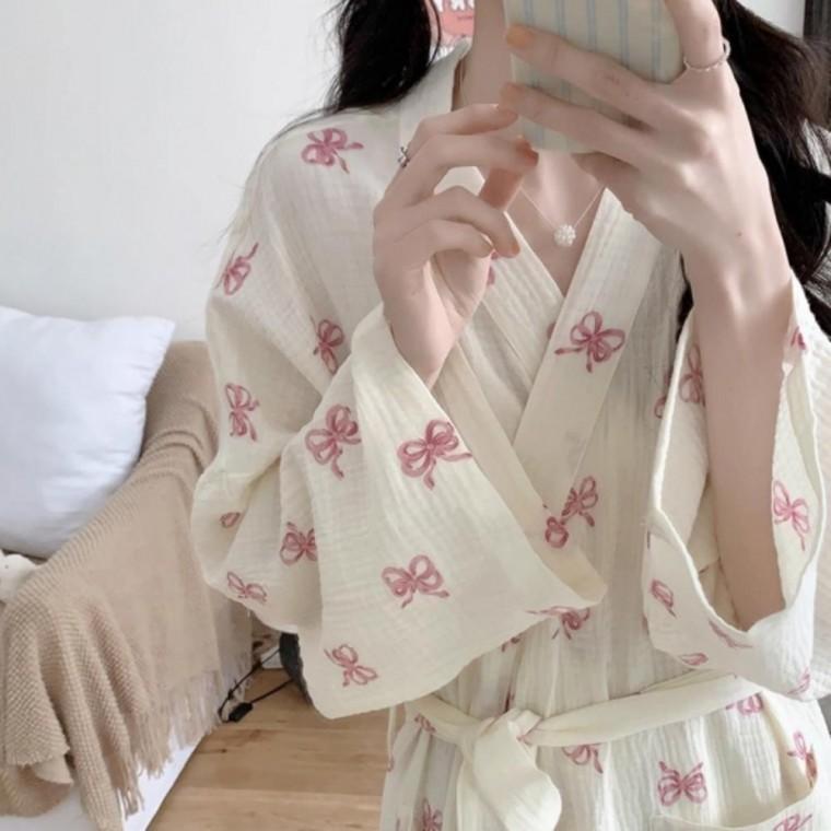 여성 목욕 호텔 잠옷 리본 로브 파자마 홈웨어 샤워가운