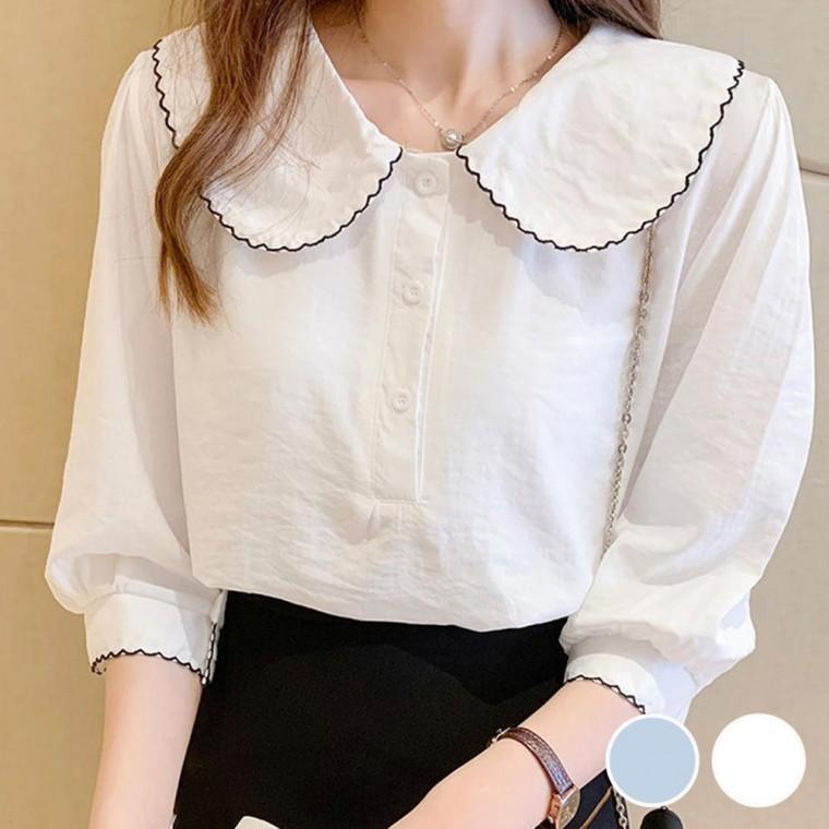 러블리 물결 빅카라 7부 블라우스 URD501 루즈핏 XL 겨울 남방 남방 S 원피스 카라 남방 숙 스커트 여성 티