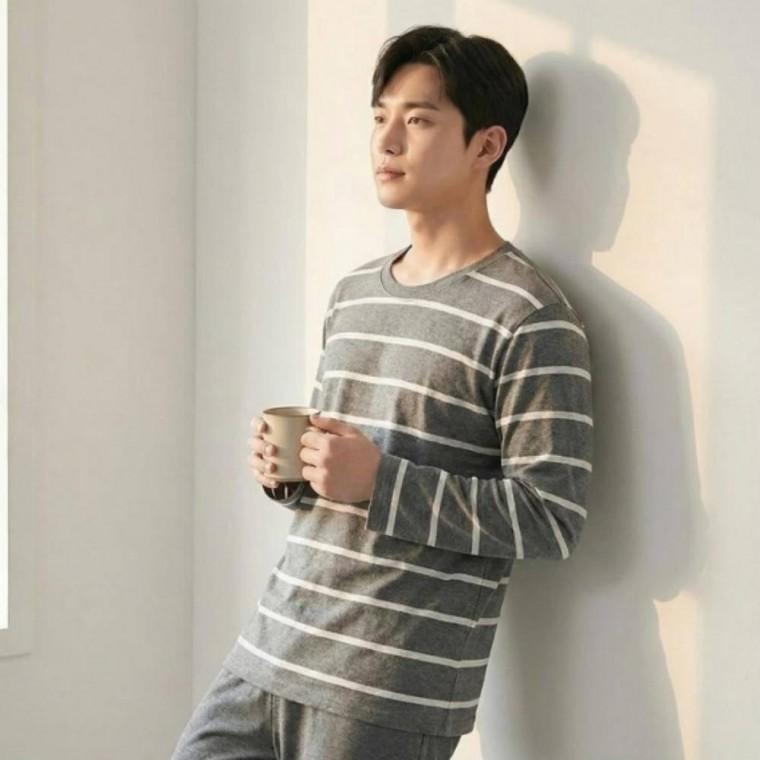 남성 긴팔 잠옷 세트 사계절 순면 파자마 실내복 홈웨어
