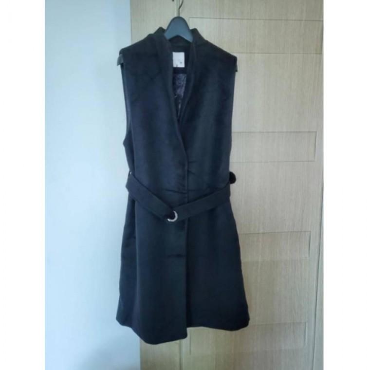롱 베스트 여성 벨트 모직 아우터 조끼 노카라 출근룩 정장