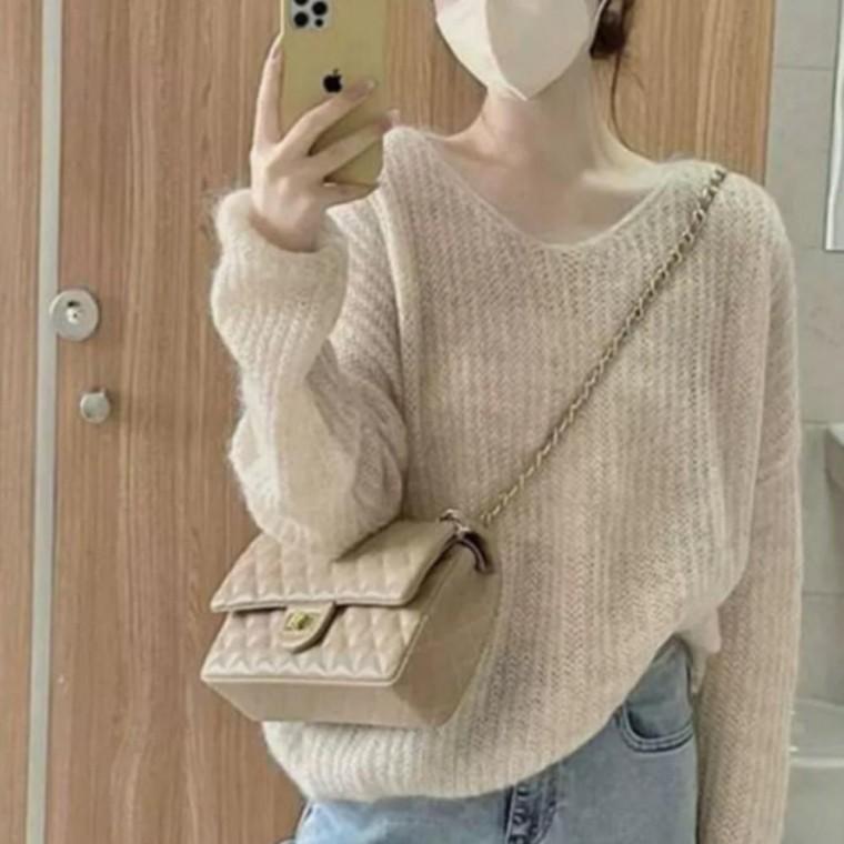 데일리 티셔츠 인기 긴팔 시스루 브이넥 니트티 여성 의류