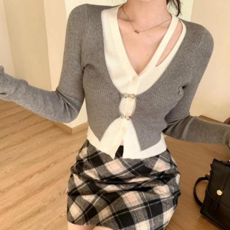 레이어드 가디건 슬림핏 여성 의류 아우터 패션