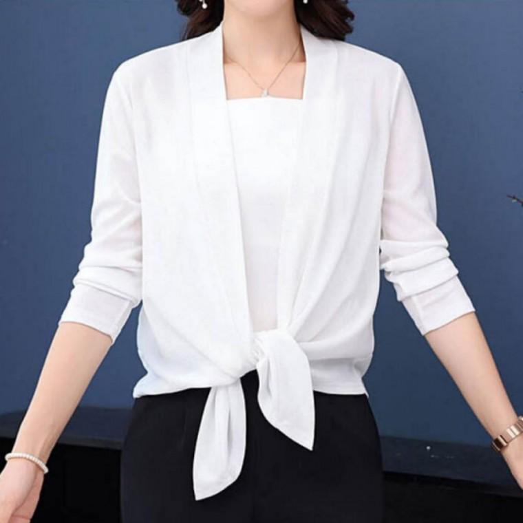 데일리룩 오픈 긴팔 시스루 중년 여자 의류 아우터 패션