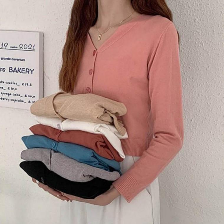 캐주얼룩 데일리 가디건 크롭 브이넥 여성 의류 아우터 패션