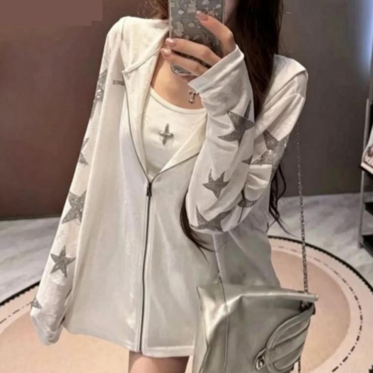 가디건 집업 후드 오버핏 포인트 스타 여성 의류 아우터 패션