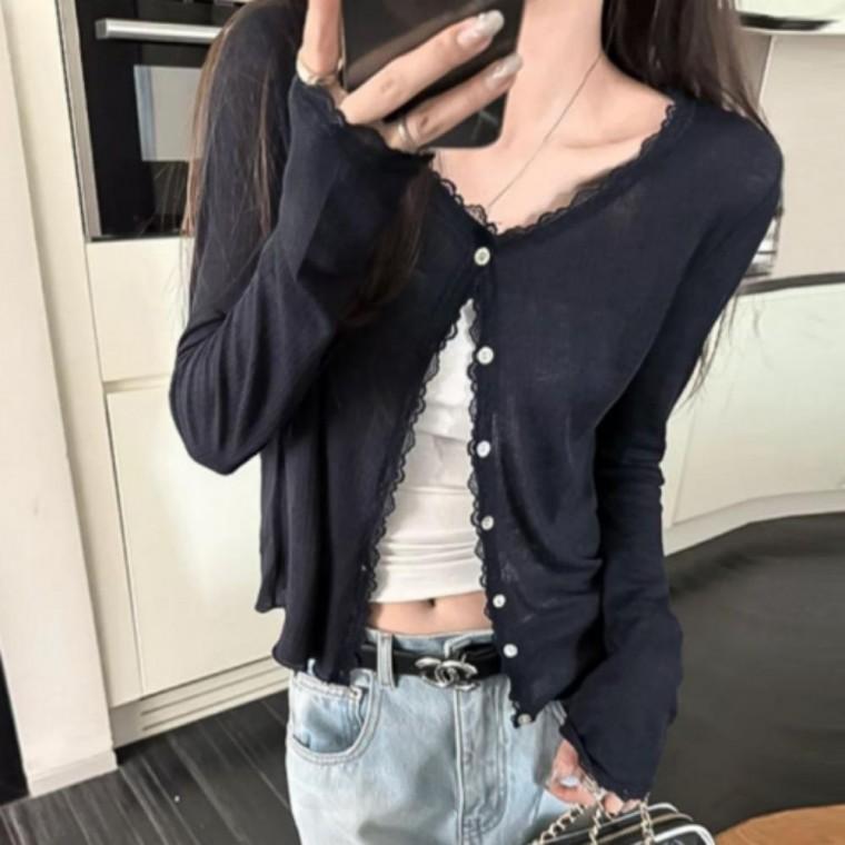 가디건 꾸안꾸 외출 데일리 스타일 슬림 여리 레이스 여성 의류