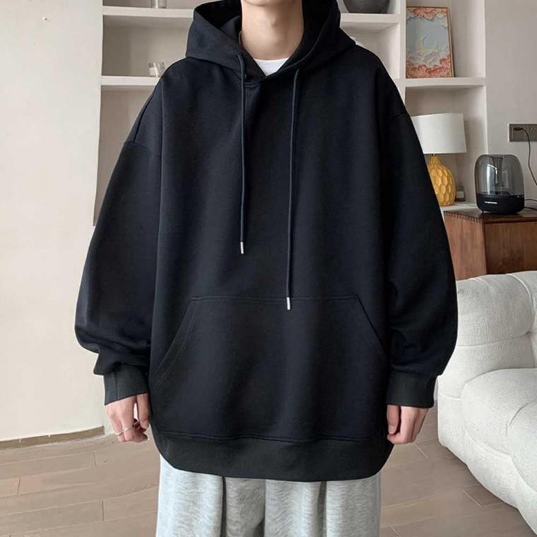 남학생 후드 티셔츠 오버 루즈 핏 무지 기모 안감