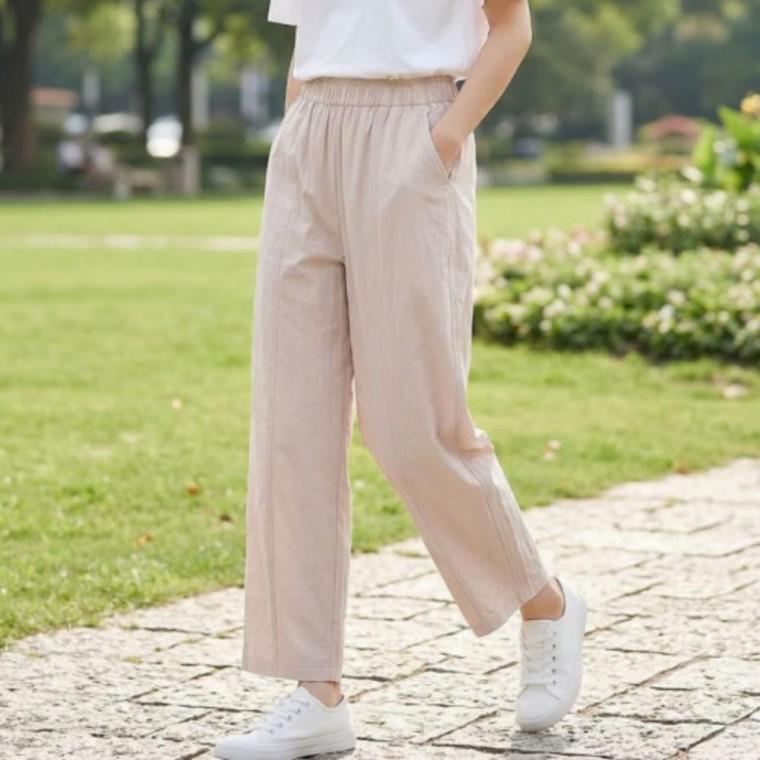 밴딩 일자 긴바지 여성 바지 바지 와이드팬츠 스티치