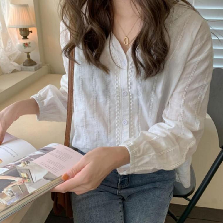 상의 여성용 브이넥 셔츠 가을 오피스룩 코디 캐주얼 긴팔 브이넥블라우스 기본 블라우스 탑 여성남방 베이