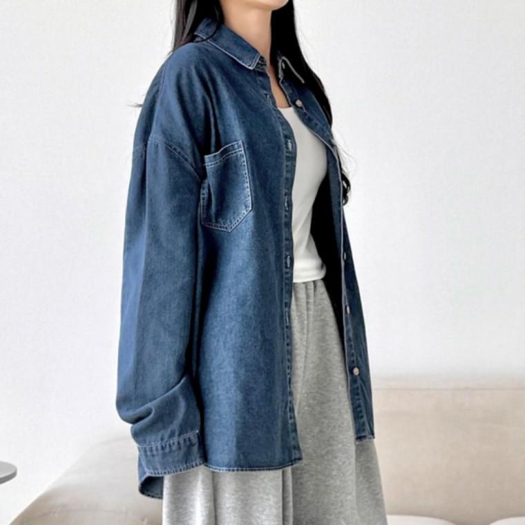 청남방 남녀공용 오버핏청남방 캐주얼 상의 오버핏 청자켓 데님 데님셔츠 셔츠 데일리 긴팔 코디 데일리 스