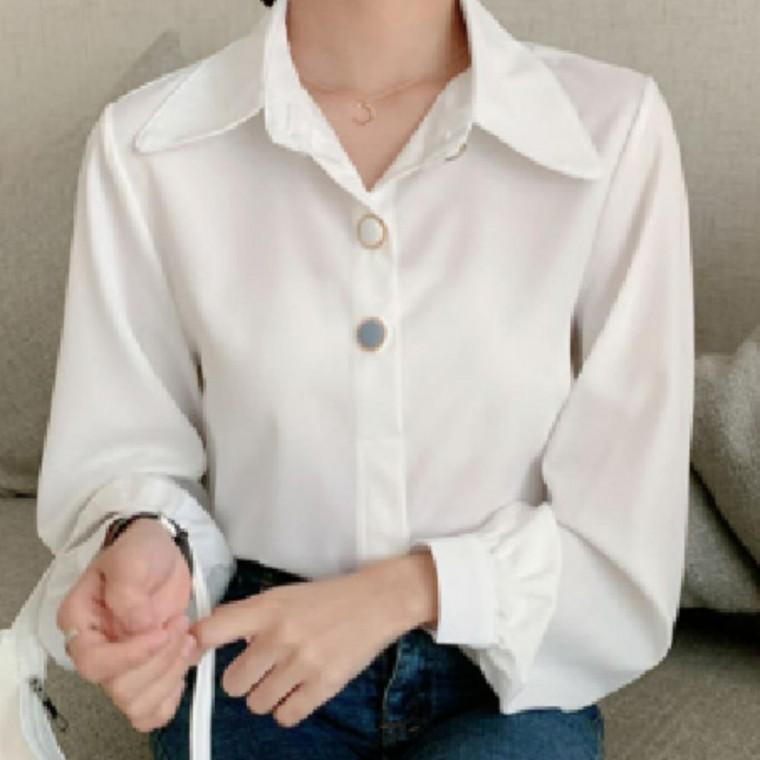 여성용 빅카라 셔츠 심플 카라블라우스 상의 셔츠 데일리 탑 민무늬 블라우스 코디 오피스룩 긴팔 무지 데