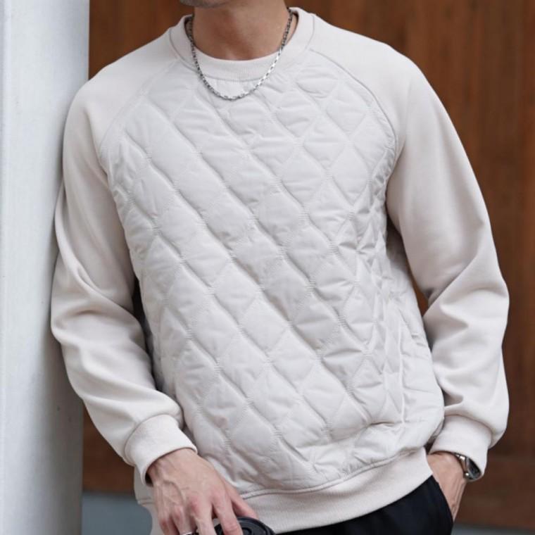 남성용 퀼팅 티셔츠 기모 데일리 풀오버 패딩티 패딩 맨투맨 상의 방한 안감 긴팔 겨울 캐주얼 방풍