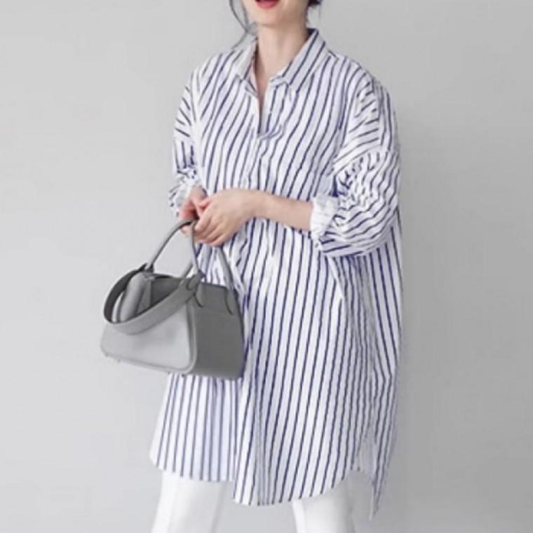 블라우스 데일리 오버핏 긴팔 롱셔츠 탑 셔츠 봄 오피스룩 여성용 롱 루즈핏 블랙 화이트 코디 상의