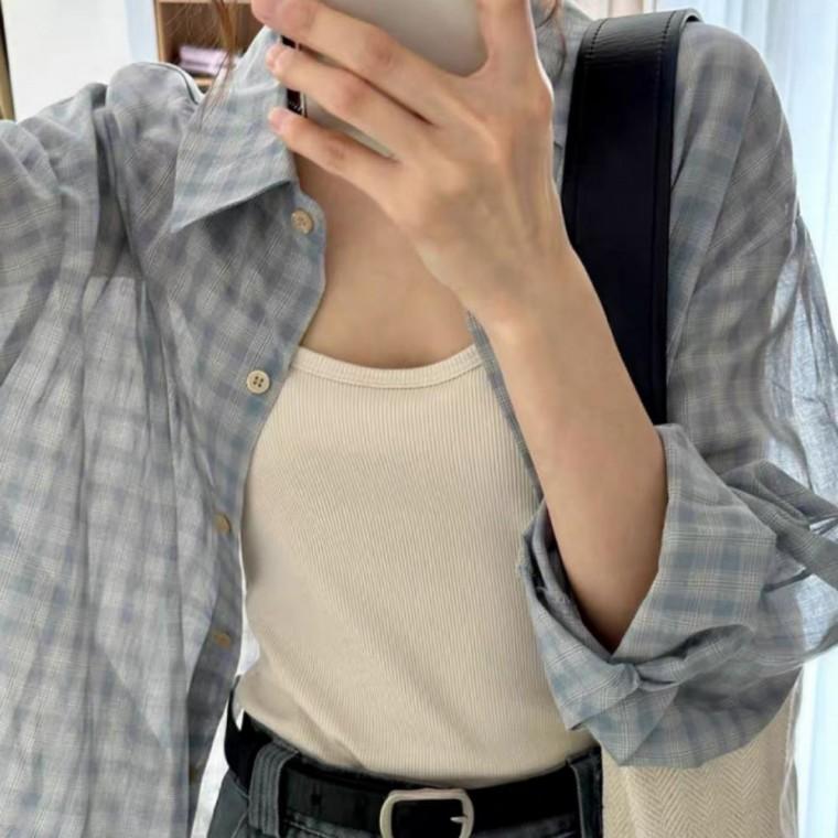 셔츠 여성 체크 차단 자외선 간절기 루즈핏 데일리 남방