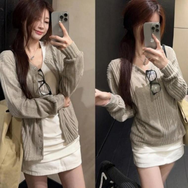 아우터 착용 긴팔 골지가디건 여성 니트 투웨이 앞뒤