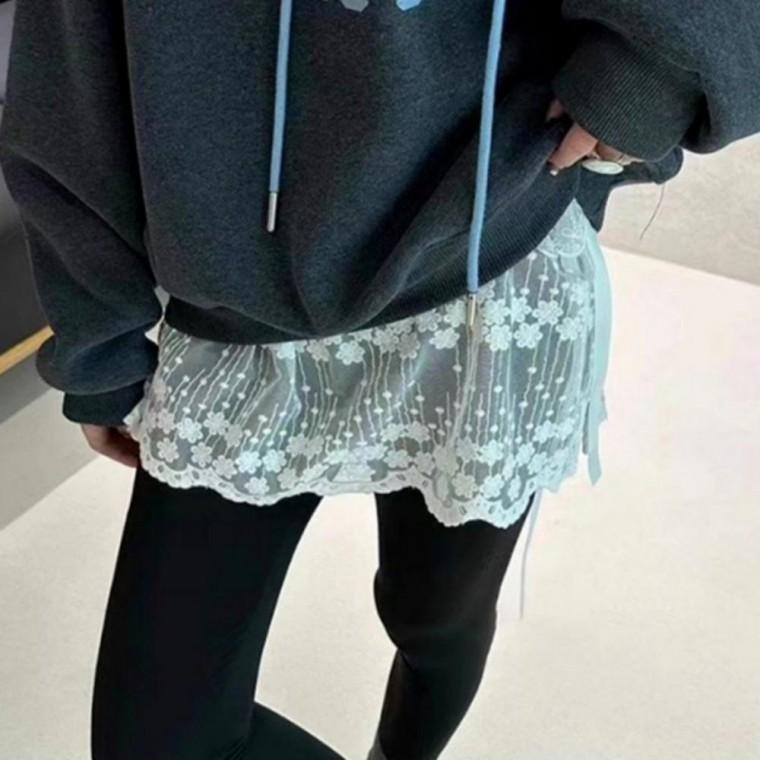 레이어드 1개 덮개 랩 스커트 미니 레이스 치마 힙