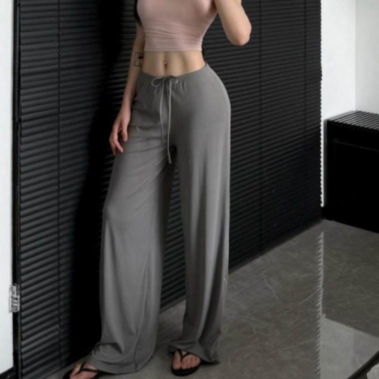허리 와이드 팬츠 스트링 할렘 찰랑 트레이닝 바지 밴딩