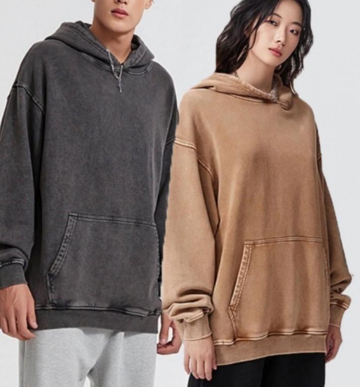 피그먼트 남녀공용 오버핏 무지 워싱 단체티 맨투맨 후드티