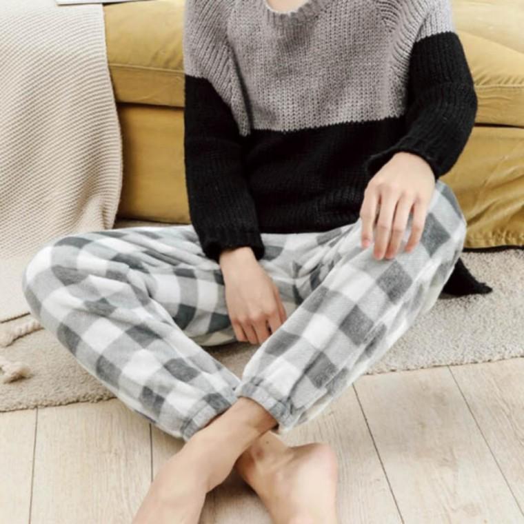 바지 수면잠옷 수면 세트 체크 커플 극세사 홈웨어 파자마
