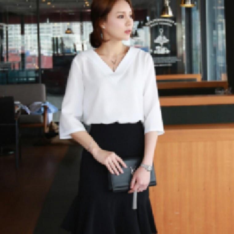 긴팔 티셔츠 여성 브이넥 블라우스 데일리 캐주얼 루즈핏 상의