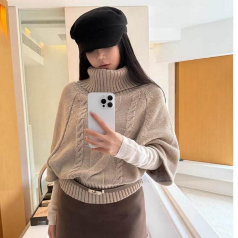 여자 겨울 데일리 꽈배기 터틀넥 케이프 레이어드 가오리핏 니트
