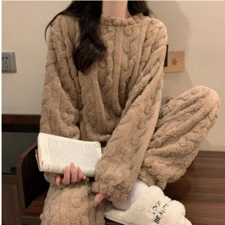 세트 잠옷 양털 파자마 여성 극세사 겨울 상하의 꽈배기 홈웨어