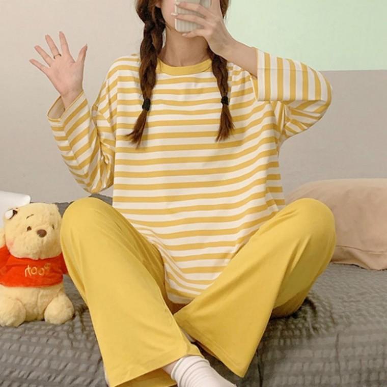 단가라 긴팔 홈웨어 세트 캡내장 브라캡 잠옷 파자마 4컬러