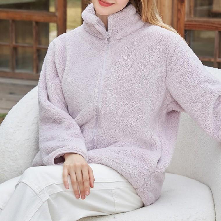 퍼 베이직 후리스 집업 카디건 여성 패션 베이직 아이템 숄카라 캐주얼룩