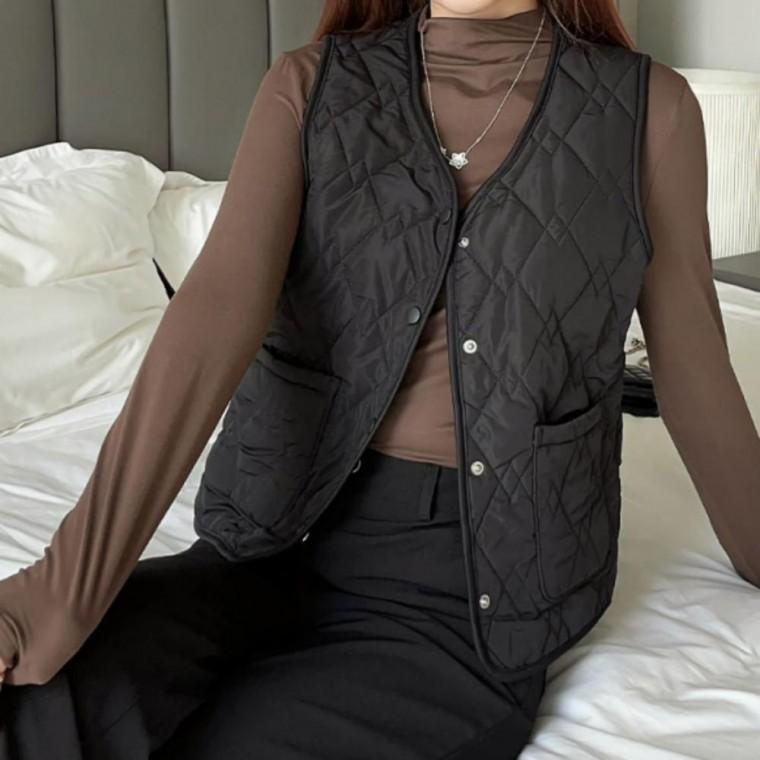 경량 패딩조끼 기모 누빔 베스트 얇은패딩 조끼 브이넥 겨울