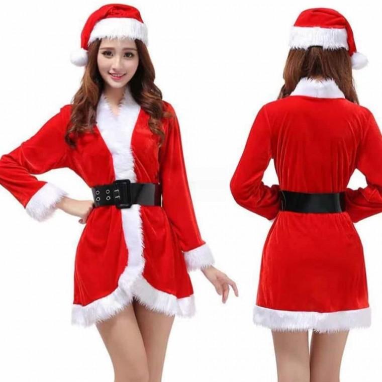 여자산타복상의모자벨트3종 산타복코스프레 크리스마스룩 산타복장