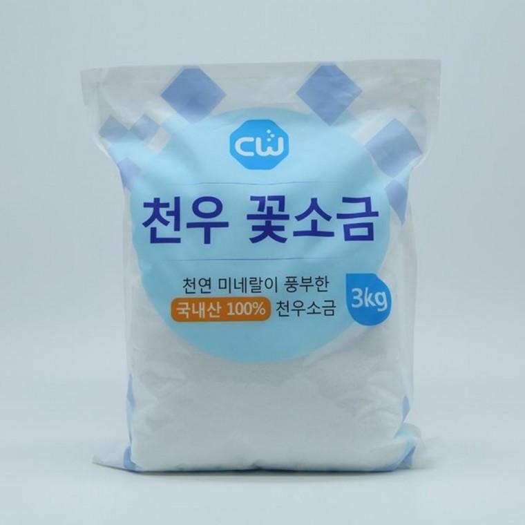 천우 꽃소금 국내산 3kg 미네랄소금 정제염소금 국내산소금 요리소금