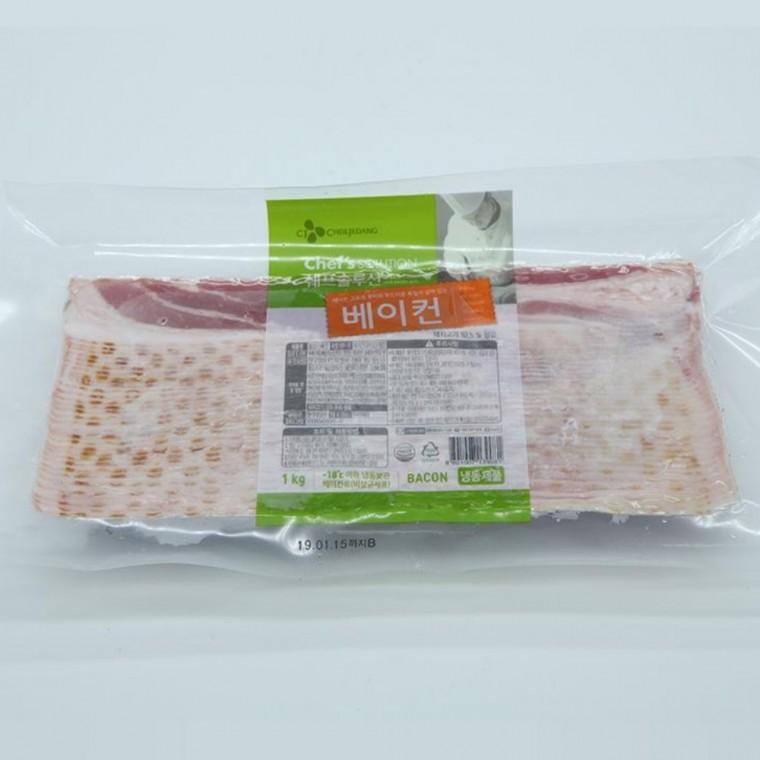 쉐프솔루션 냉동 베이컨 1kg 베이컨토스트 샌드위치재료 샌드위치만들기 슬라이스베이컨