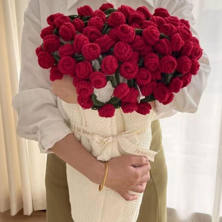 스웨터 장미 담요 완제품 110cm 꽃다발 담요 핸드메이