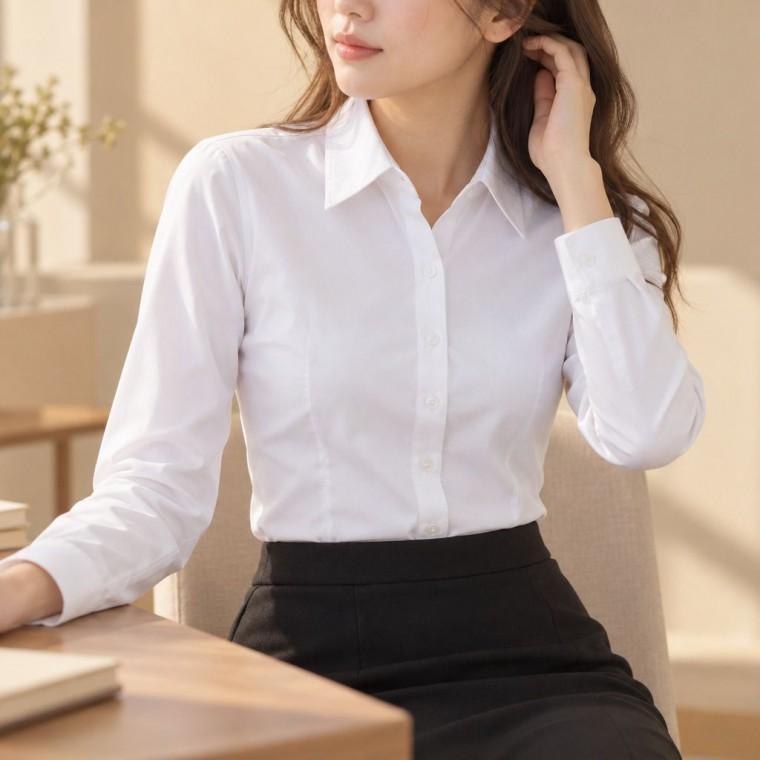 무지 솔리드 정장 오피스 셔츠 여성 블라우스 플랫카라 슬림핏
