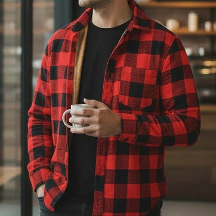 남성 겨울 데일리 기모 체크 셔츠 남방