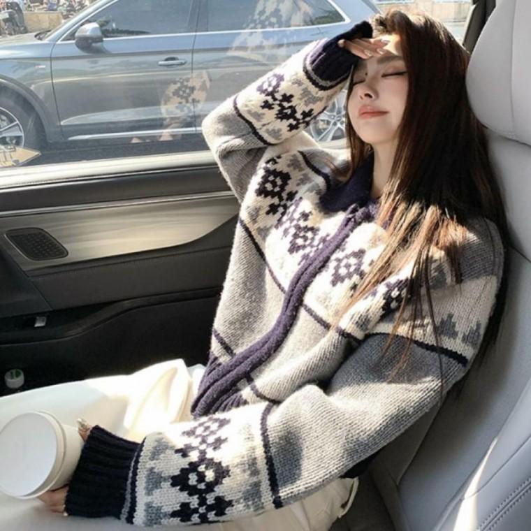 노르딕 가디건 여성 니트 집업 도톰한 상의 그레이