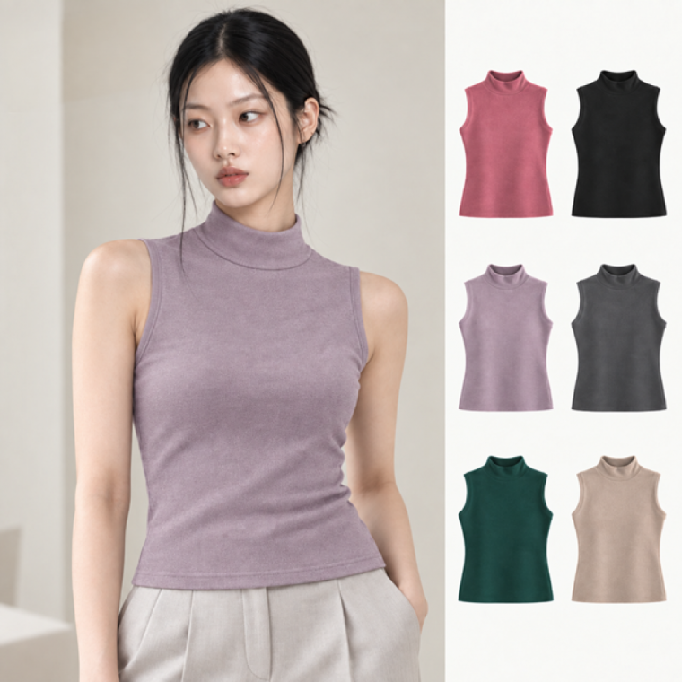 나시 민소매티 여성 폴라 민소매 터틀넥 나시