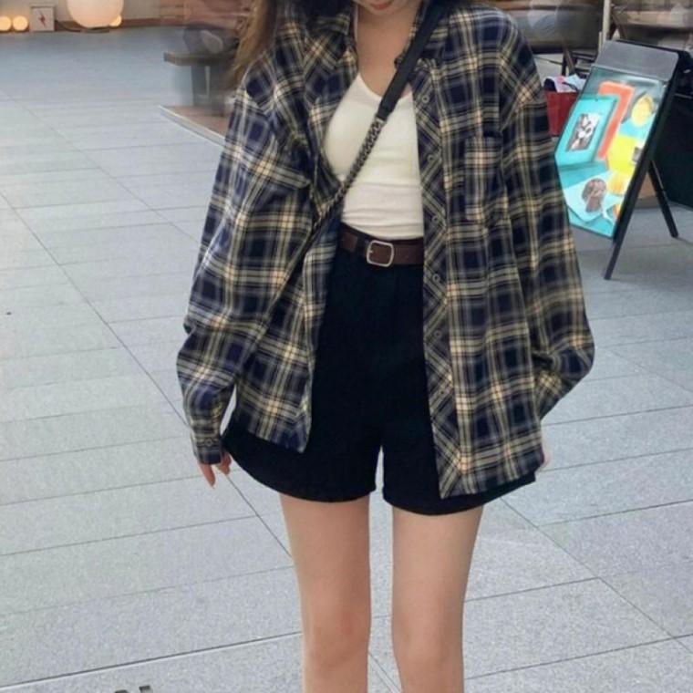 체크 셔츠 여성 오버핏 가을용 긴팔 남방