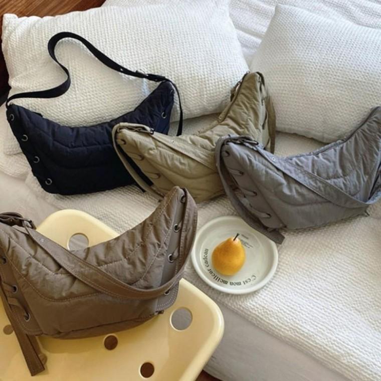 나일론 숄더백 여성 패딩 데일리 대학생 가방 카키