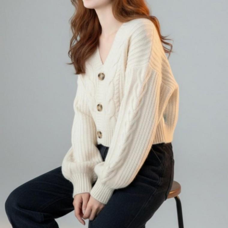 여성 아우터 크롭 가디건 니트 러블리 케이블 꽈배기