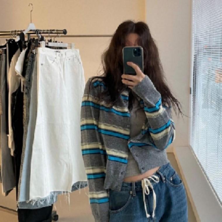 아우터 봄가을 상의 니트 긴팔 단가라 스트라이프가디건 여성