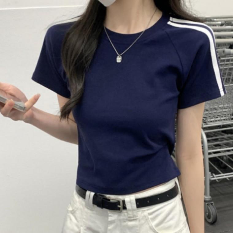 요가 여성 스판 운동복 상의 스포티 러닝 반팔 면 티셔츠 크롭