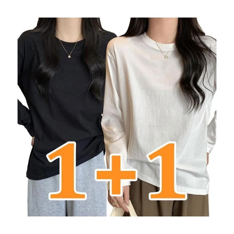 루미나D 여성 무지 긴팔 티셔츠 1+1 라운드 기본 레이어드