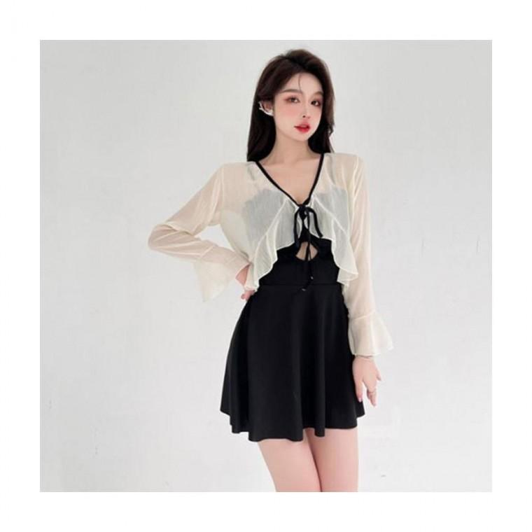 루미나D 여성 비치 가디건 프릴 매듭형 수영복 비키니 커버