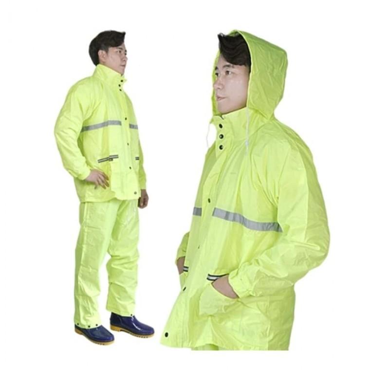 안전우의 상하 연두형광 L 배달용우비 남자레인코트 현장우비