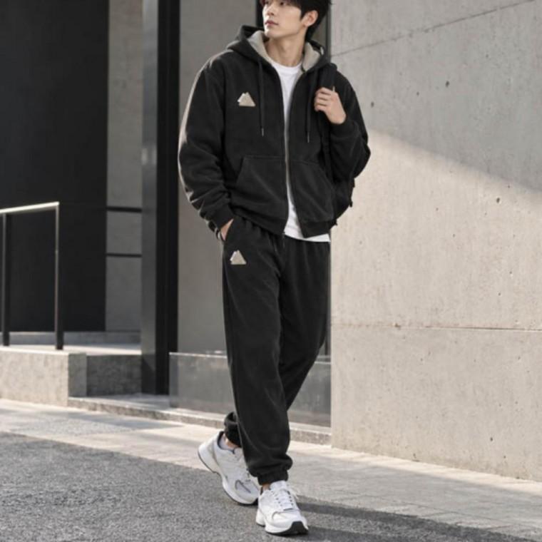 세트 남녀공용 라운드넥 가을 허리 상의 면 셋업 트레이닝 밴딩 바지